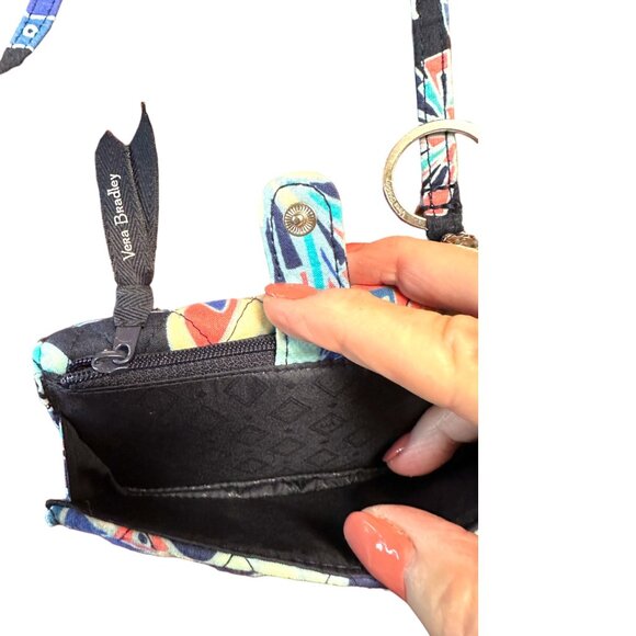 Vera Bradley Quilted Floral Tri-fold Mini Wallet Lanyard Keyring Signed - Picture 8 of 15